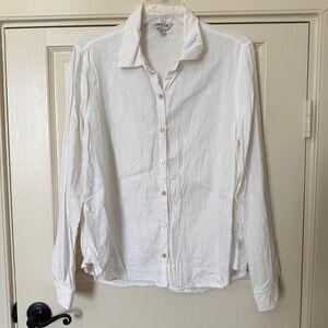 Orvis White Linen Button Down Shirt Women's Size Medium